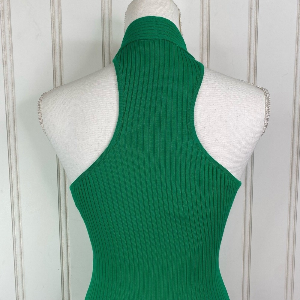 Green Bodysuit SMALL Sleeveless Halter Cutout Ribbed Summer Festival Rave Party - Picture 6 of 8